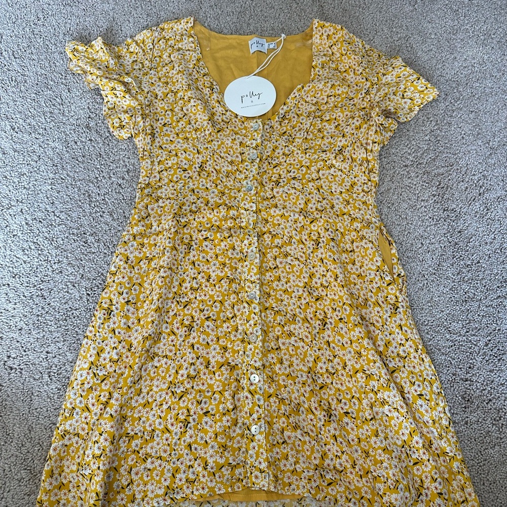 Princess Polly Yellow Floral Button-Front Dress